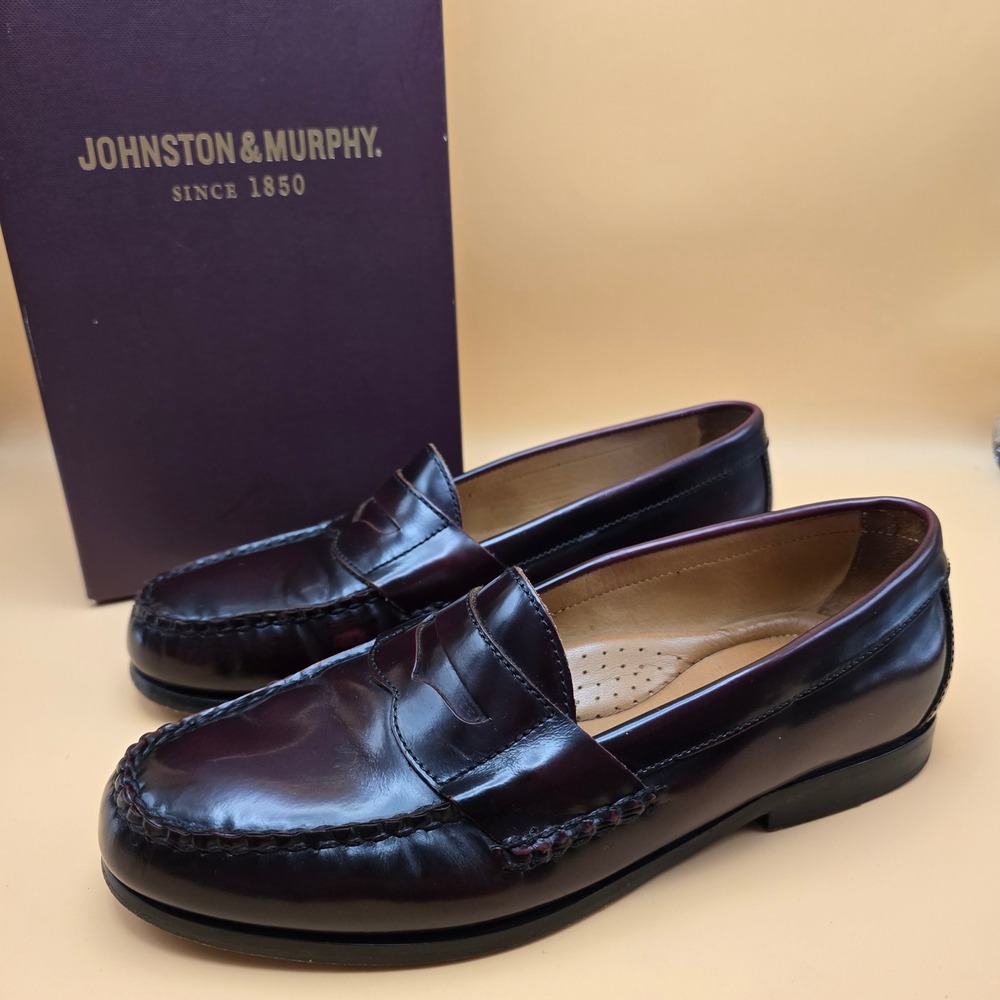 Johnston & Murphy Hayes Penny Loafers Burgundy Leather Mens 8 M 15-1093